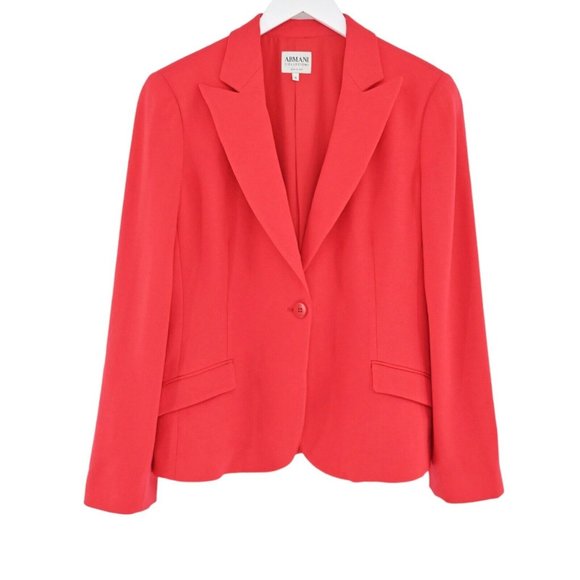 Armani Collezioni Jackets & Blazers - VTG 90s ARMANI COLLEZIONI Womens Size 12 Blazer Red Virgin Wool Career Office